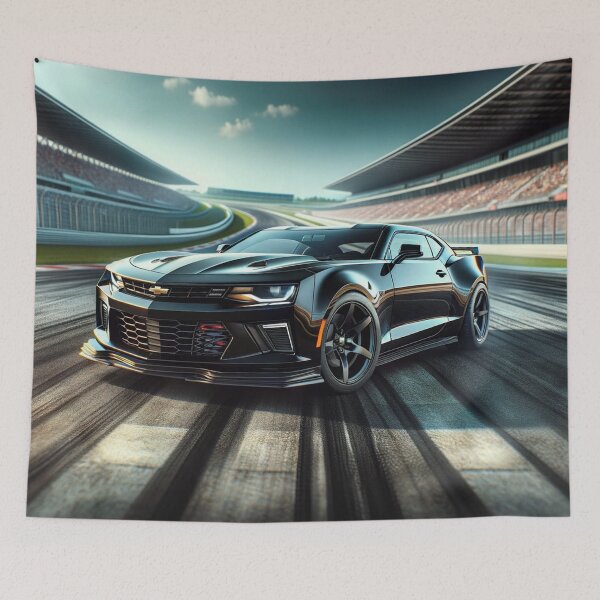 Item preview, Black Chevrolet Camaro at a Racetrack designed and sold by Zestpond.