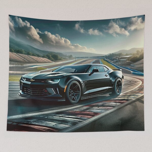 Item preview, Black Chevrolet Camaro at a Racetrack designed and sold by Zestpond.