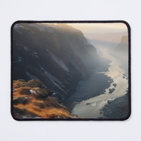 Item preview, Misty cliffs with river at sunset long exposure - Landscape photography designed and sold by TheArtistOf2022.