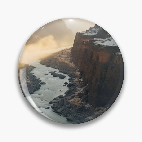 Item preview, Misty cliffs with river at sunset long exposure - Landscape photography designed and sold by TheArtistOf2022.