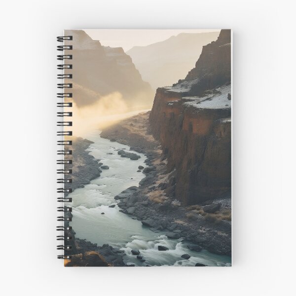 Item preview, Misty cliffs with river at sunset long exposure - Landscape photography designed and sold by TheArtistOf2022.