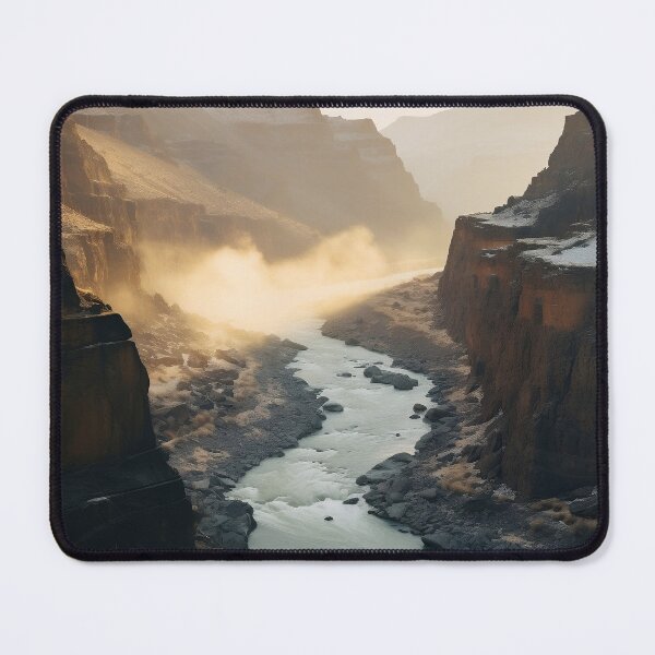 Item preview, Misty cliffs with river at sunset long exposure - Landscape photography designed and sold by TheArtistOf2022.