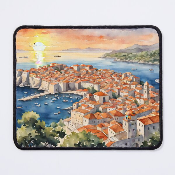Artikelvorschau, Goldene Stunde über Dubrovnik: Aquarell-Sonnenuntergang-Gelassenheit entworfen und verkauft von LSVart.