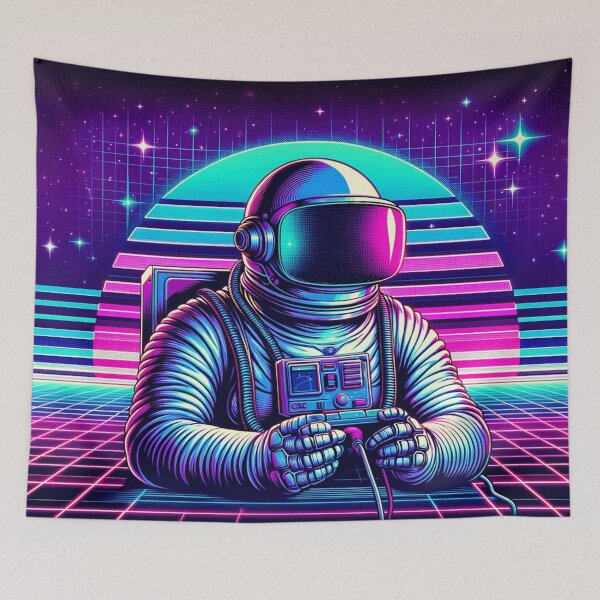 Artikelvorschau, Synthwave-Astronaut trägt ein VR-Headset entworfen und verkauft von Zestpond.