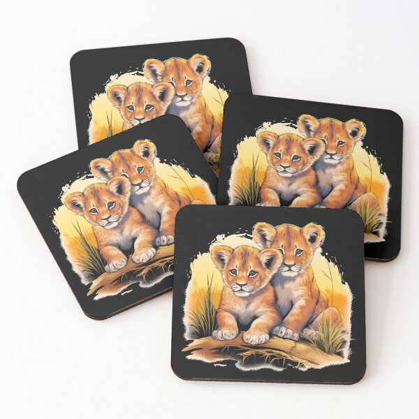 Item preview, Adorable little young lion cubs in savanna wilderness nature illustration designed and sold by NBSStore.