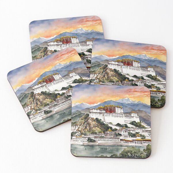Item preview, Scenic Sunset at Potala Palace in Lhasa, Tibet - Watercolor Beauty designed and sold by LSVart.