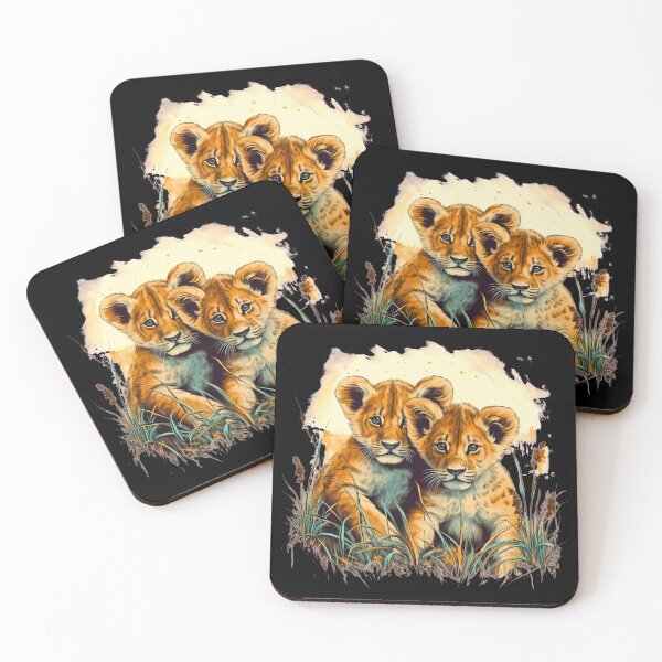 Item preview, Adorable little young lion cubs in savanna wilderness nature illustration designed and sold by NBSStore.