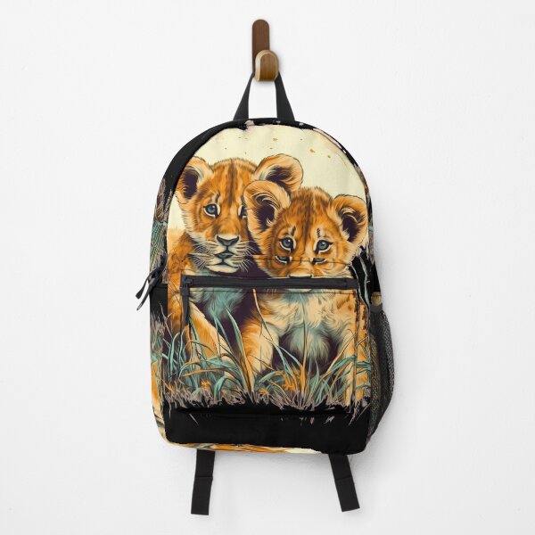 Item preview, Adorable little young lion cubs in savanna wilderness nature illustration designed and sold by NBSStore.