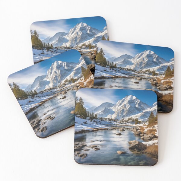 Item preview, Misty forest in Winter snow at sunset with river long exposure - Landscape photography designed and sold by TheArtistOf2022.