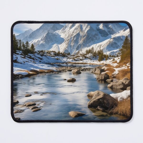 Item preview, Misty forest in Winter snow at sunset with river long exposure - Landscape photography designed and sold by TheArtistOf2022.