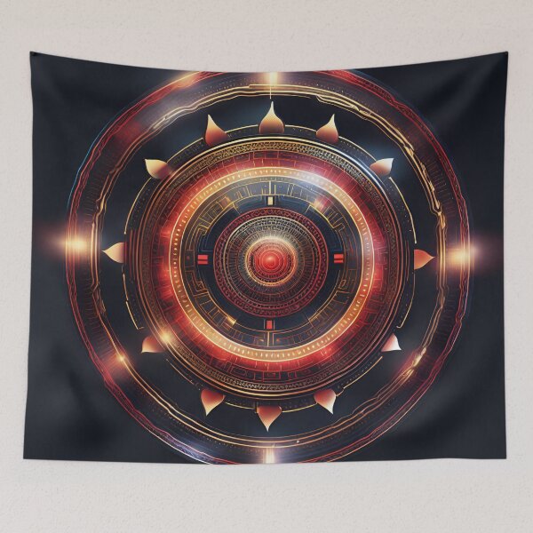 Item preview, Futuristic Tech Mandala in Gold & Red designed and sold by SpiritualManda.