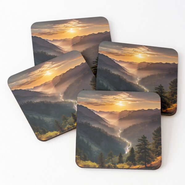Item preview, Misty forest with river at sunset long exposure - Landscape photography designed and sold by TheArtistOf2022.