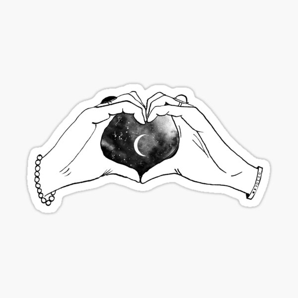 heart moon hands Sticker