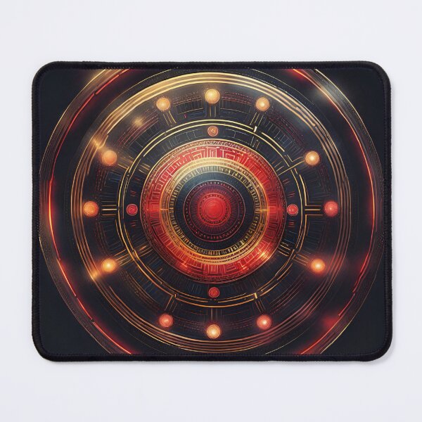 Item preview, Futuristic Tech Mandala Metallic Gold & Electric Red designed and sold by SpiritualManda.
