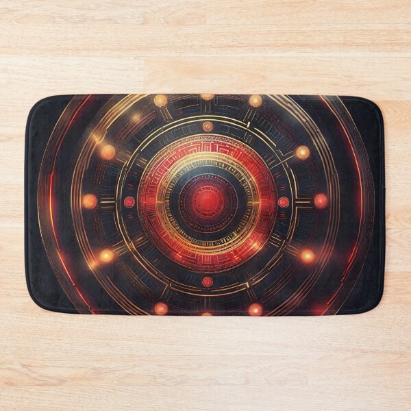 Item preview, Futuristic Tech Mandala Metallic Gold & Electric Red designed and sold by SpiritualManda.