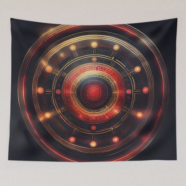 Item preview, Futuristic Tech Mandala Metallic Gold & Electric Red designed and sold by SpiritualManda.
