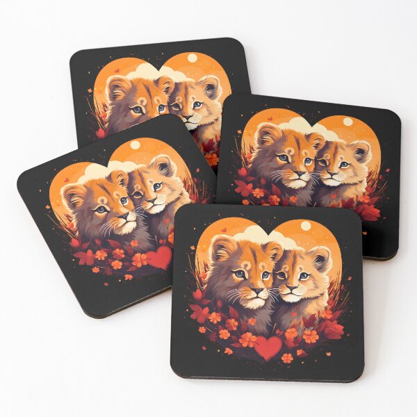 Item preview, Adorable little kwaii young lion cubs in love heart shape illustration designed and sold by NBSStore.