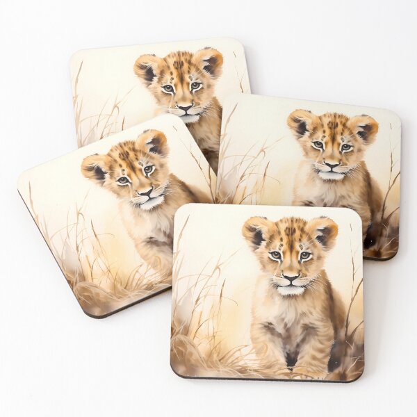 Item preview, Cute African baby lion cub, little wild cat predator animal in tropical savanna wildlife nature watercolor painting designed and sold by NBSStore.