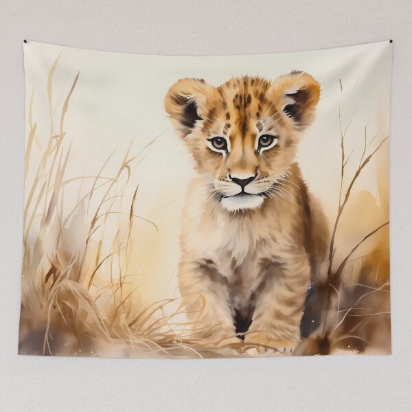 Item preview, Cute African baby lion cub, little wild cat predator animal in tropical savanna wildlife nature watercolor painting designed and sold by NBSStore.