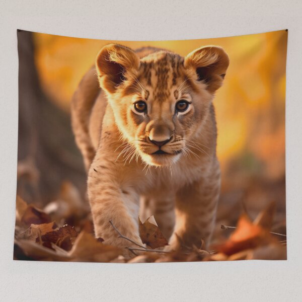 Item preview, Cute African baby lion cub, little wild cat predator animal in tropical savanna wildlife nature designed and sold by NBSStore.