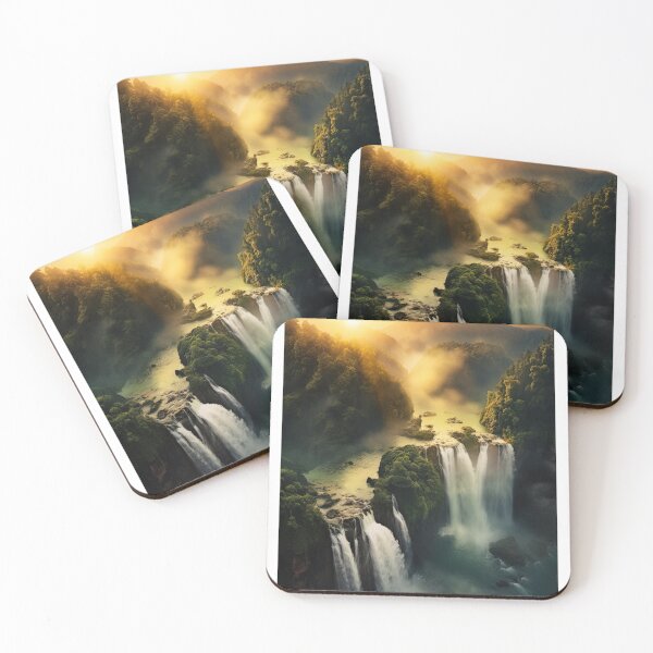 Item preview, Misty forest with waterfalls at sunset long exposure - Landscape photography designed and sold by TheArtistOf2022.