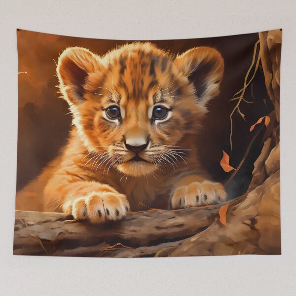 Item preview, Cute African baby lion cub, little wild cat predator animal in tropical savanna wildlife nature designed and sold by NBSStore.