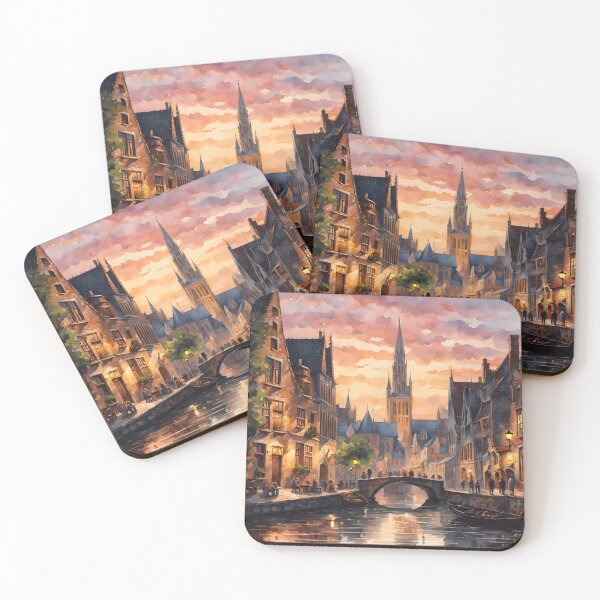 Item preview, Bruges, Belgium: Sunset in a Well-Preserved Medieval Gem with Watercolor Charm designed and sold by LSVart.