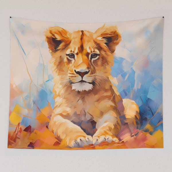 Item preview, Cute African baby lion cub, little wild cat predator animal in tropical savanna wildlife nature painting artwork. designed and sold by NBSStore.