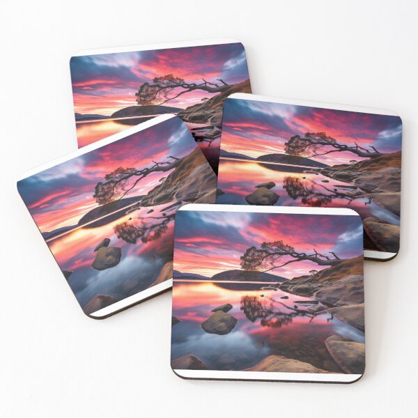 Item preview, Mountains and trees in lake at sunset in long exposure - Landscape photography designed and sold by TheArtistOf2022.