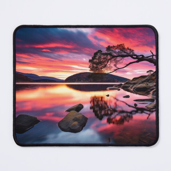 Item preview, Mountains and trees in lake at sunset in long exposure - Landscape photography designed and sold by TheArtistOf2022.
