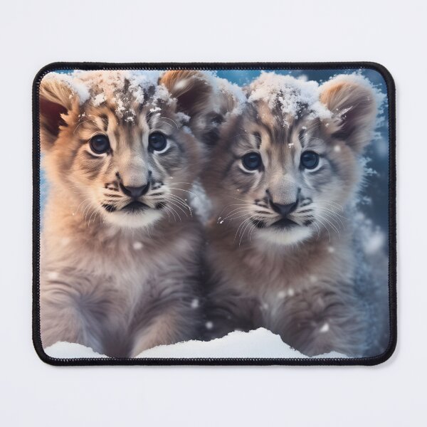 Item preview, Cute African baby lion cub, little wild cat predator animal in the snow photography designed and sold by NBSStore.