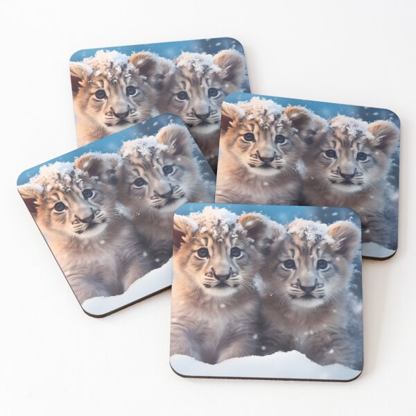 Item preview, Cute African baby lion cub, little wild cat predator animal in the snow photography designed and sold by NBSStore.