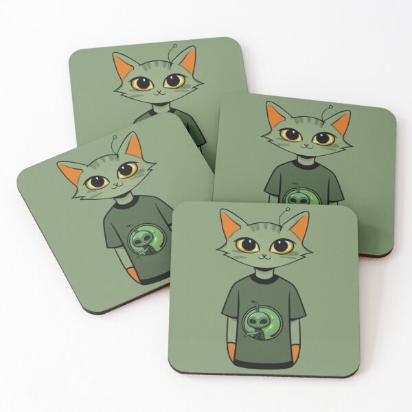 Item preview,  Cat and Alien - Whimsical Duo for Cosmic Cuteness designed and sold by Ikra Best.