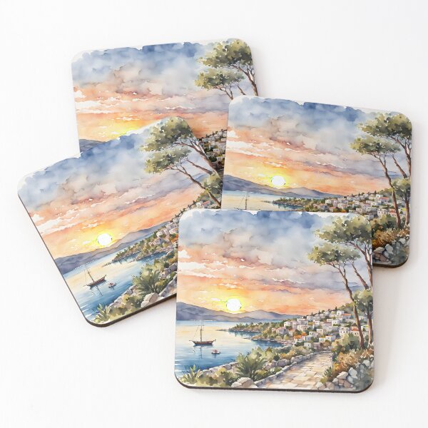 Item preview, Bodrum Peninsula Turkey Sunset: Watercolor Beauty designed and sold by LSVart.