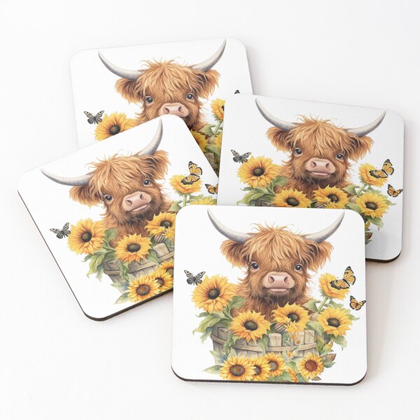 Item preview, Cute Highland Cow in basket of sunflowers designed and sold by Winarrts.