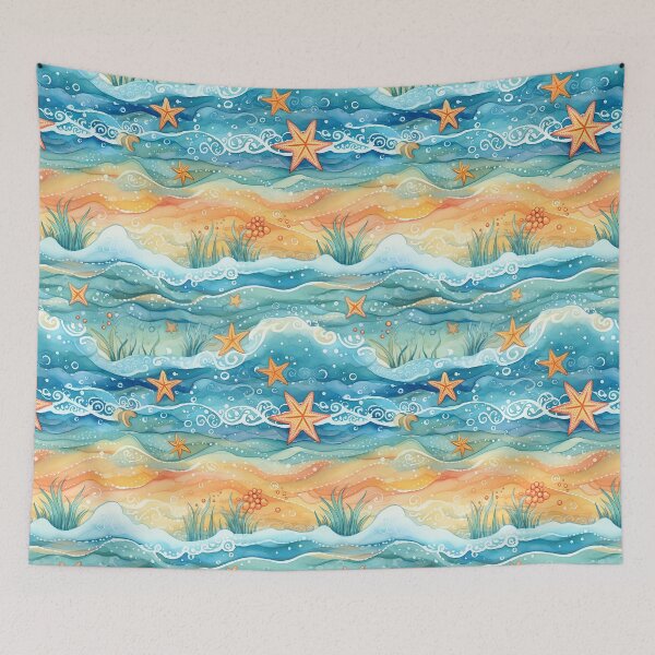 Item preview, Waves & Starfish Pattern 6 designed and sold by mushizaman.
