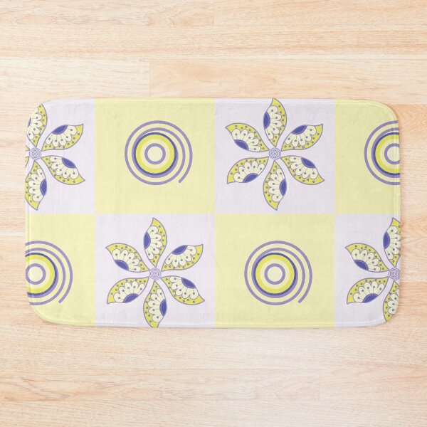 Item preview, Retro Leaf Flower Grid in Mellow Yellow and Lilac designed and sold by Aureusglow.