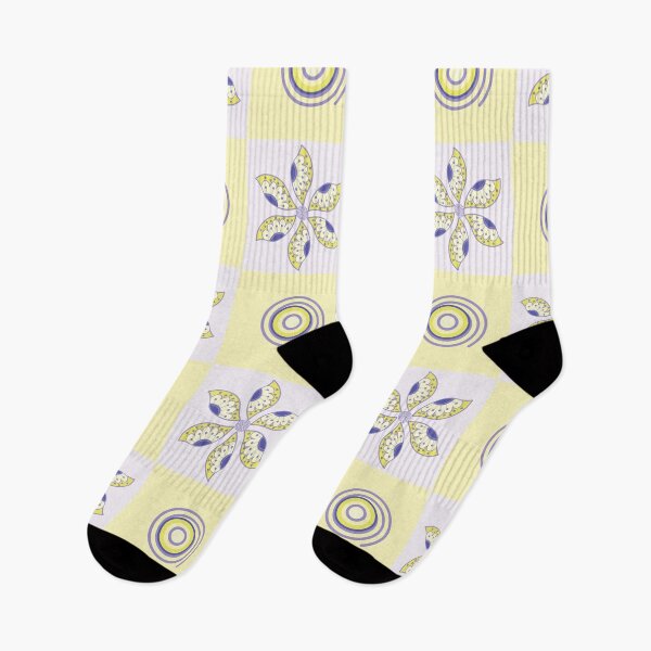 Item preview, Retro Leaf Flower Grid in Mellow Yellow and Lilac designed and sold by Aureusglow.