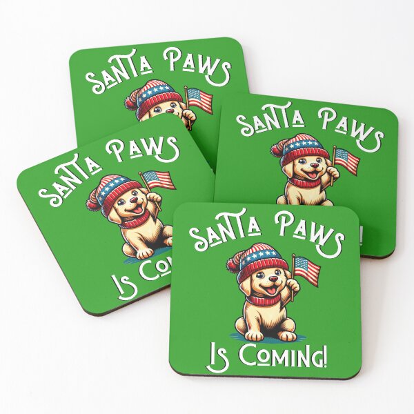 Item preview, Santa Paws is Coming! | Cartoon Style Labrador Retriever Puppy with Santa Hat and USA Flag  designed and sold by TheMostLikely.
