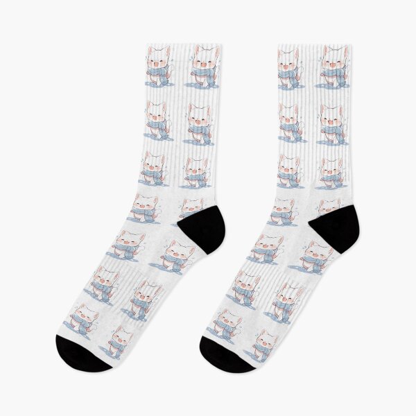 Item preview, Cute Kawaii White Kitten Playing in the Snow Cat designed and sold by CozyKawaiiArt.