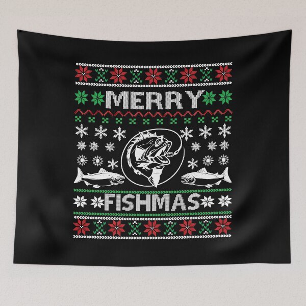 Item preview, Merry Fishmas Ugly Christmas Sweater Funny Fishing designed and sold by Smix Pixels.
