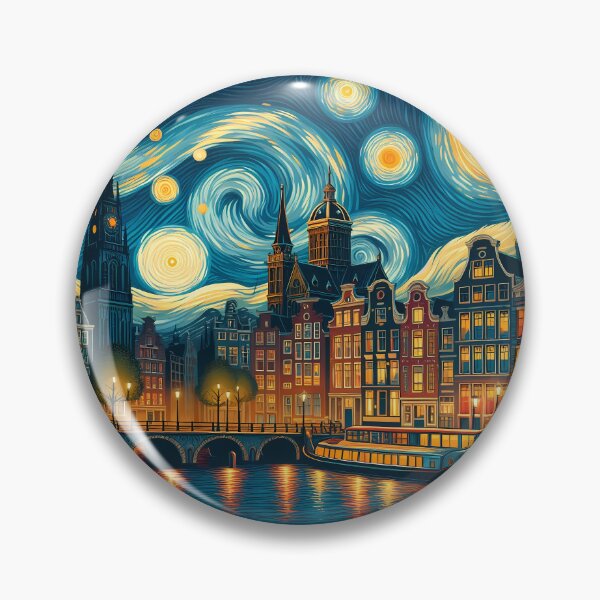 Aperçu de l'œuvre Amsterdam, Pays-Bas, design dans le style de Vincent van Gogh Starry Night créée et vendue par CreativeSparkzz.
