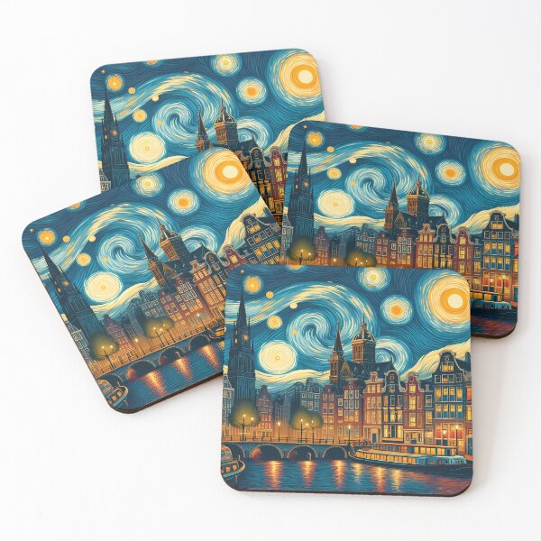 Item preview, Amsterdam, Netherlands, design in the style of Vincent van Gogh Starry Night designed and sold by CreativeSparkzz.
