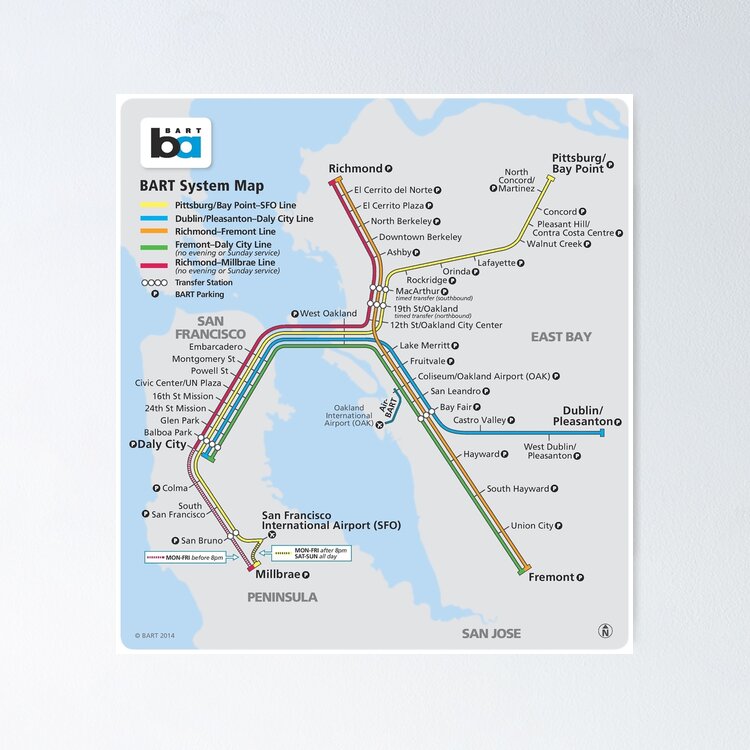 BART MAP - Bay Area Rapid Transit Map Poster
