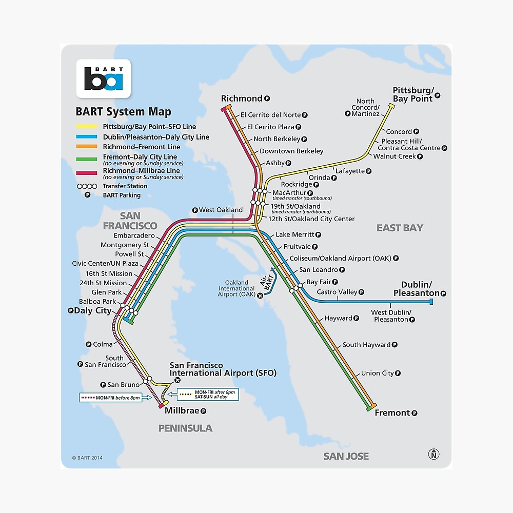 BART MAP - Bay Area Rapid Transit Map Poster