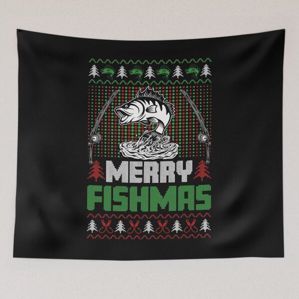 Item preview, Merry Fishmas Ugly Christmas Sweater Funny Fishing designed and sold by Smix Pixels.