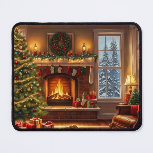 Item preview, Beautiful & Cozy Christmas Room With Snowy Winter Window, Warm Fireplace Beside Christmas Tree With Presents designed and sold by MyArt23.