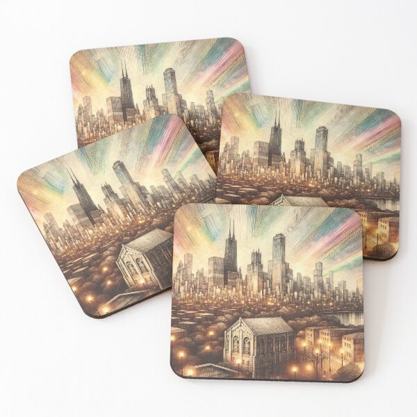 Item preview, Cityscape Glow Amidst Radiant Skies designed and sold by PictorialWhimsy.