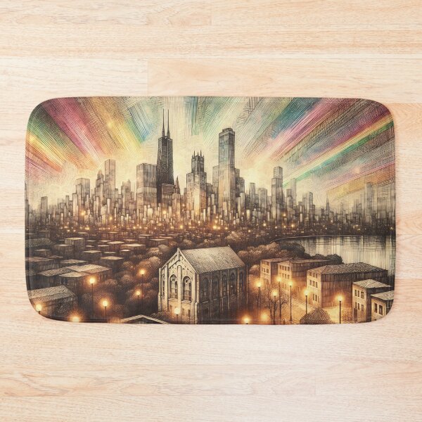 Item preview, Cityscape Glow Amidst Radiant Skies designed and sold by PictorialWhimsy.
