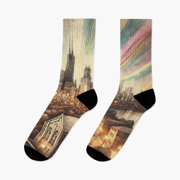 Item preview, Cityscape Glow Amidst Radiant Skies designed and sold by PictorialWhimsy.